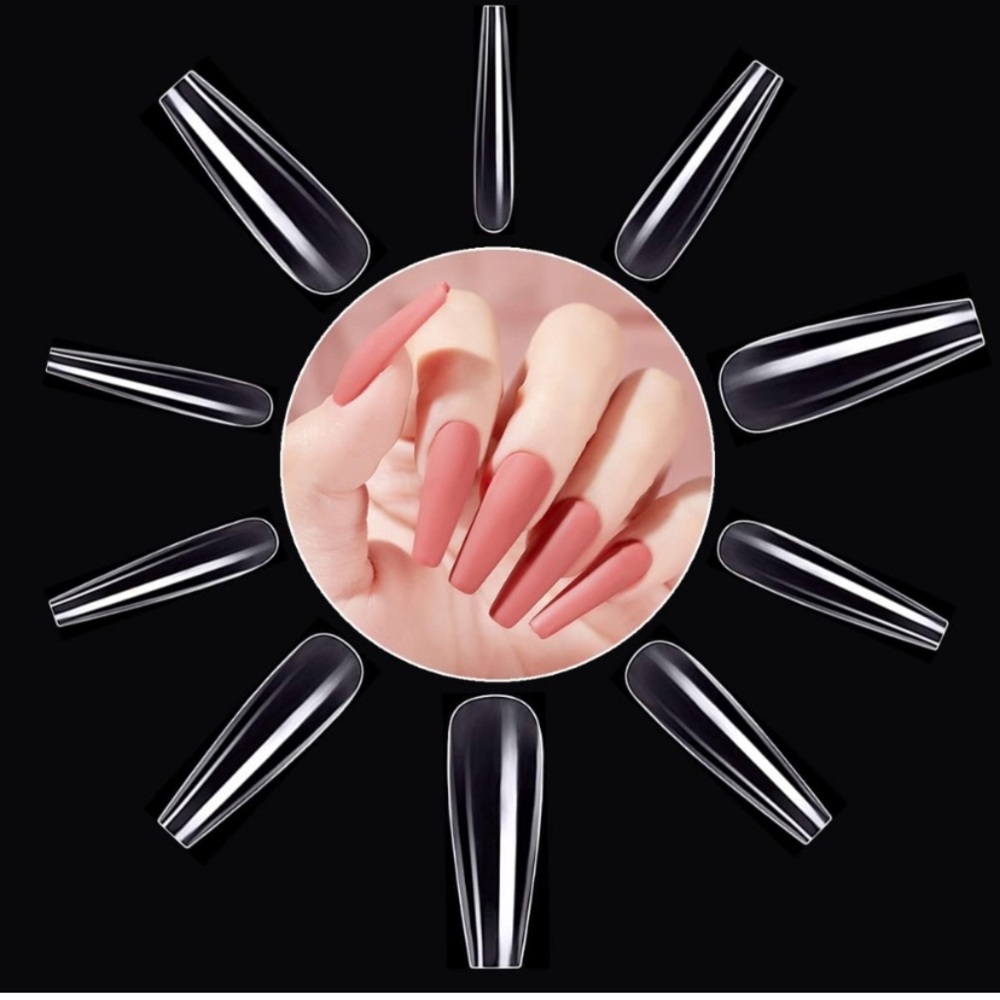 Ladybird 100-pc x 2 ARTIFICIAL NAILS TRANSLUCENT COFFIN SHAPED With CASE.